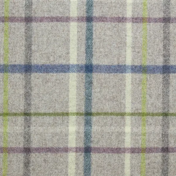 Multicheck Fabric - Mid Grey by blue checked woolen fabric from Abraham Moon & Sons