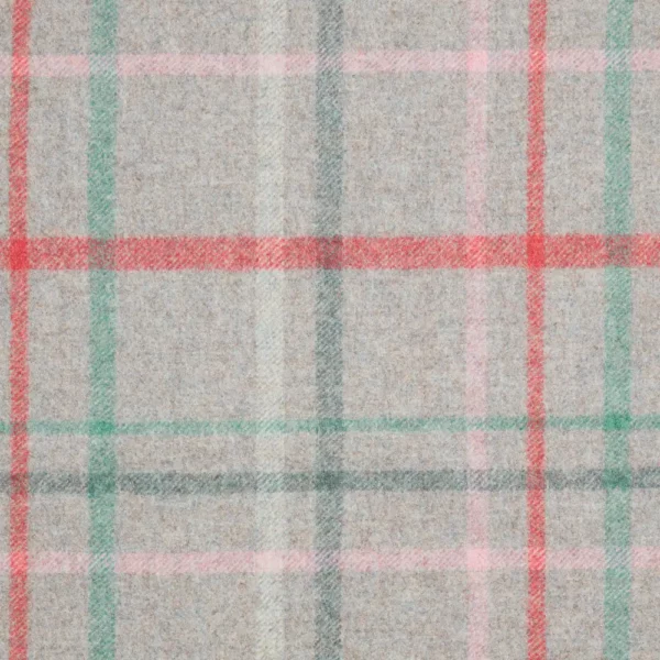 Multicheck Fabric - Aqua Flamingo by red checked woolen fabric from Abraham Moon & Sons