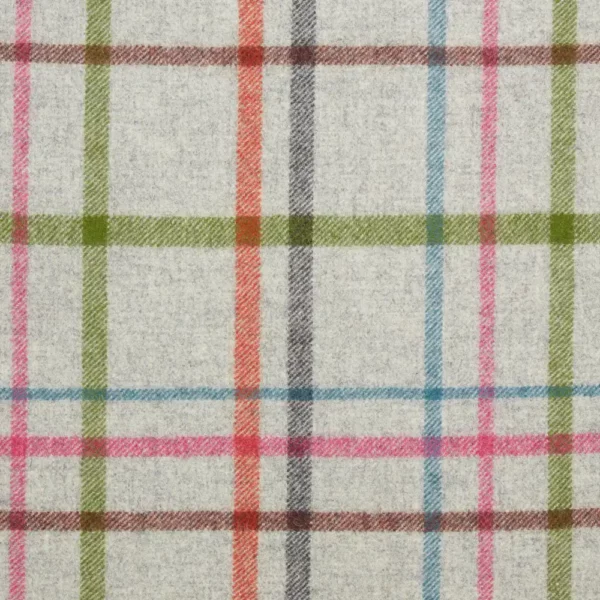 Multicheck Fabric - Grey by orange checked woolen fabric from Abraham Moon & Sons