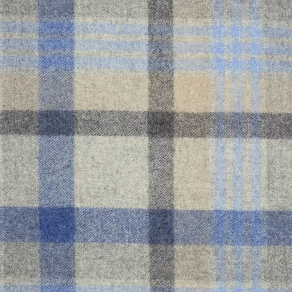 Melbourne Fabric - Silver / Demin by blue checked woolen fabric from Abraham Moon & Sons