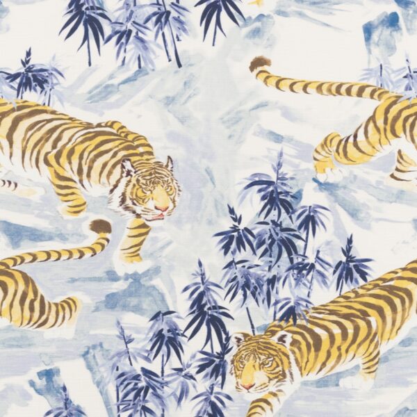 Tora Fabric - Sapphire by blue animal cotton fabric from Beaumont Textiles