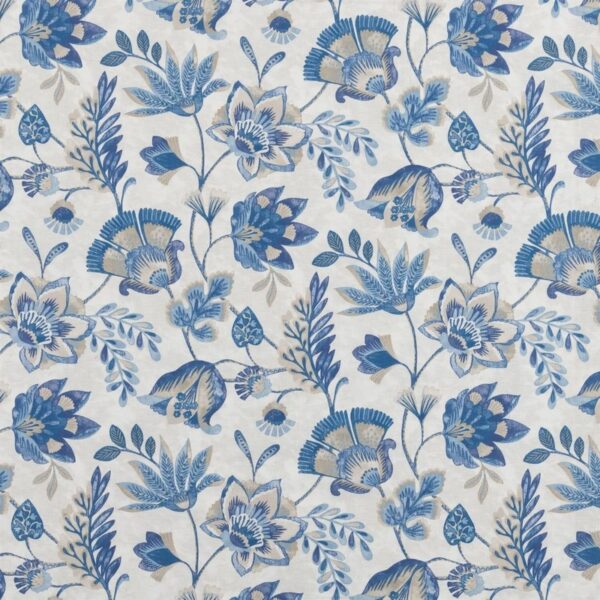 Lotus Fabric - Sapphire by blue botanical cotton fabric from Beaumont Textiles