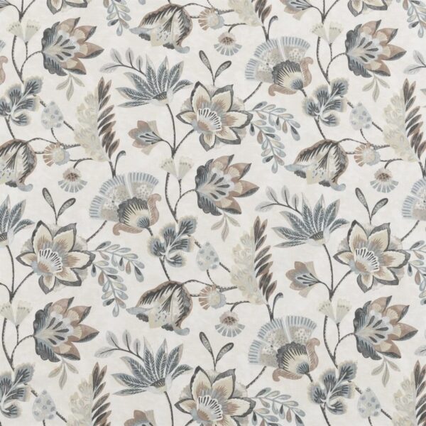 Lotus Fabric - Slate by black-grey botanical cotton fabric from Beaumont Textiles