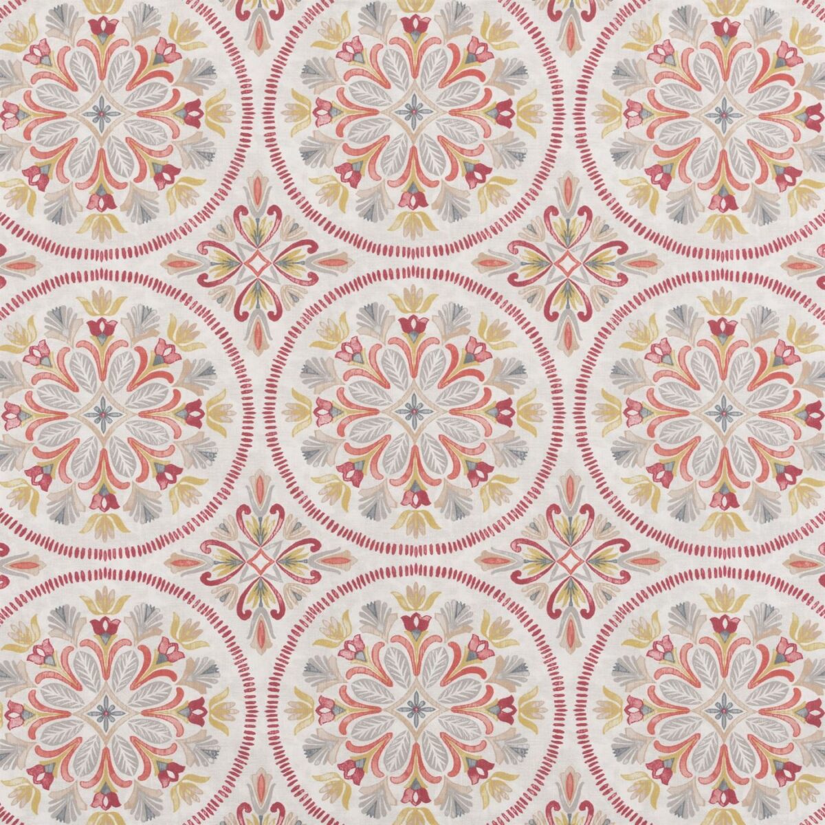 Tamarix Fabric - Pomegranate by red geometric cotton fabric from Beaumont Textiles