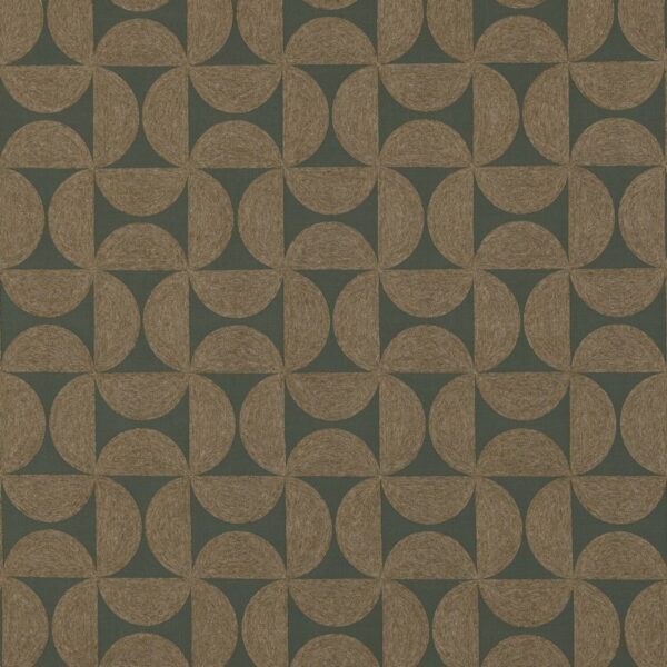 green geometric embroideried fabric from Beaumont Textiles