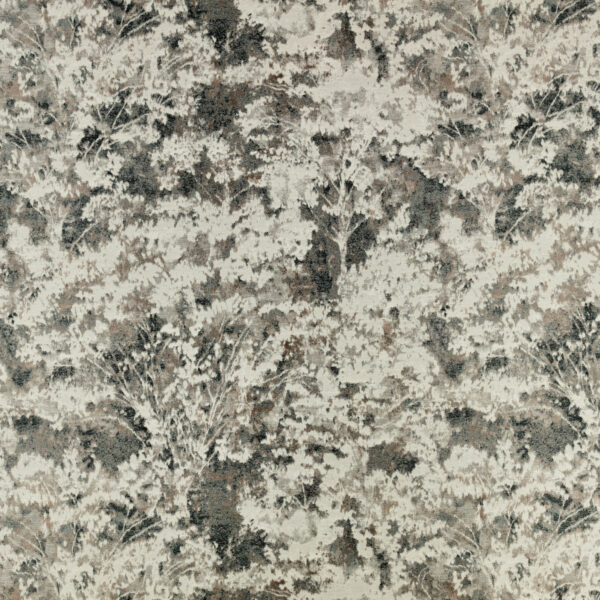 Sikora Fabric - Charcoal by black-grey botanical jacquard fabric from Romo