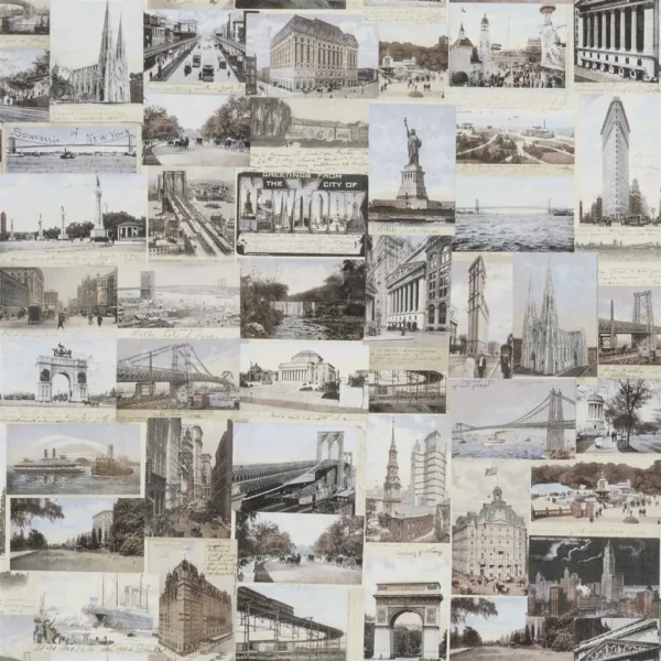 New York Postcard Wallpaper - Multi by brown misc wallpaper from ralph lauren