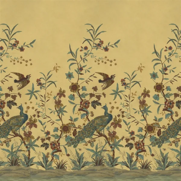 Peacock Toile Scene 1 Wallpaper - Sepia by brown animal wallpaper from john derian