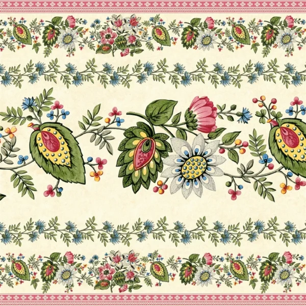 Folk Flower Wide Border Wallpaper - Parchment by multicolour traditional wallpaper from john derian