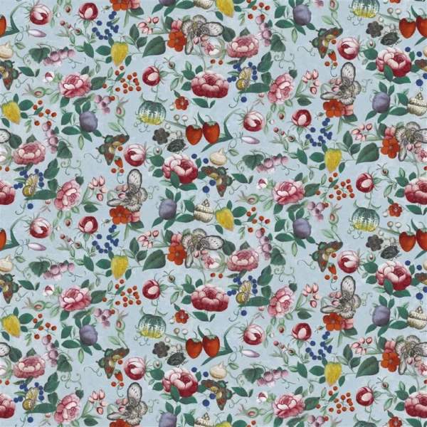 Flower Fan Fabric - Sky Blue by blue botanical cotton fabric from John Derian