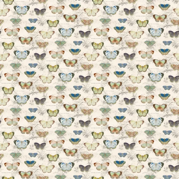 Butterfly Studies Fabric - Parchment by neutral animal cotton fabric from John Derian