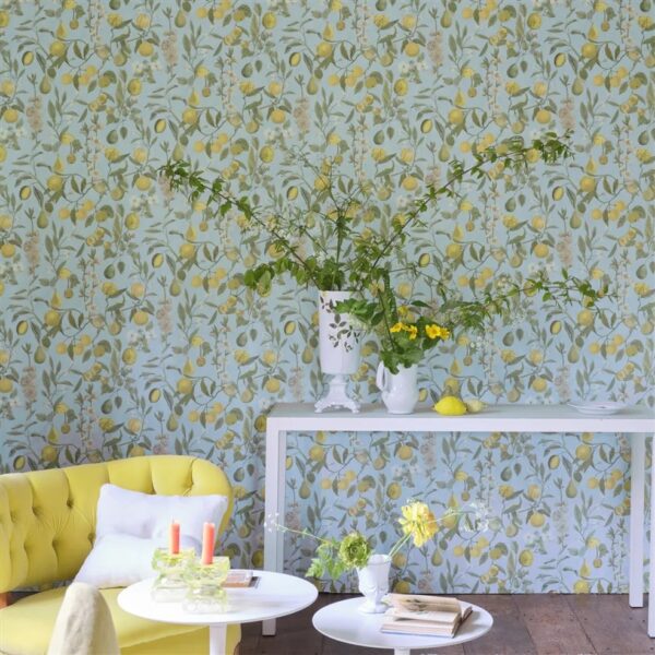 Orchard Fruits Wallpaper - Sky Blue by Orchard Fruits Wallpaper - Sky Blue from