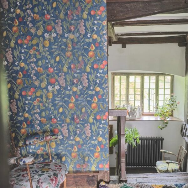 Orchard Fruits Wallpaper - Indigo from