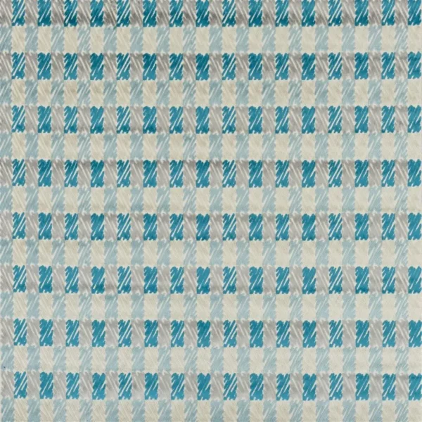 Marica Fabric - Peacock by blue checked velvet-chenille fabric from William Yeoward