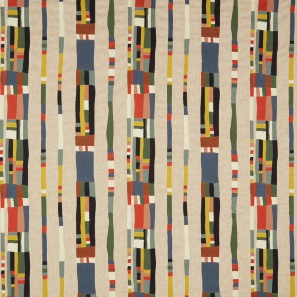 Arturo Fabric - Eucalyptus by multicolour striped embroideried fabric from iLiv