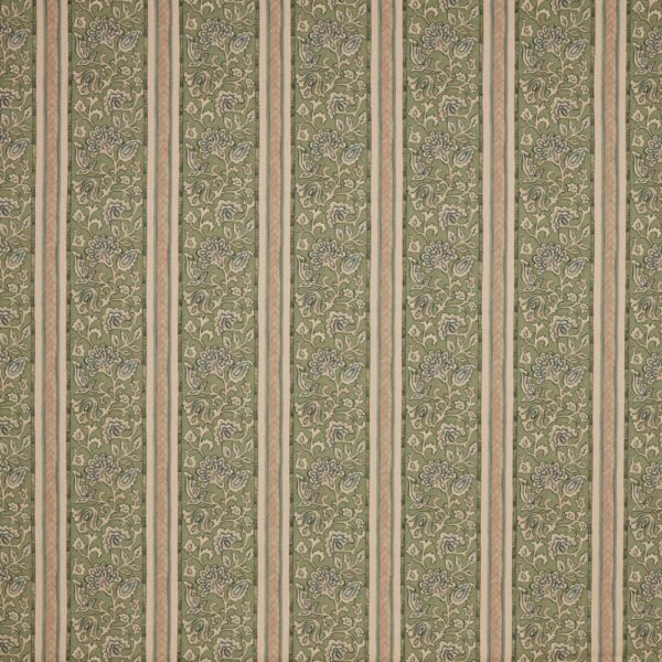 Isolde Fabric - Pine by green striped cotton fabric from iLiv