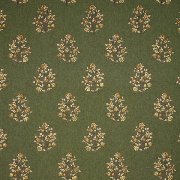 Elara Fabric - Cedar by green botanical embroideried fabric from iLiv