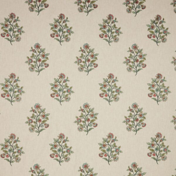 Elara Fabric - Pine by green botanical embroideried fabric from iLiv