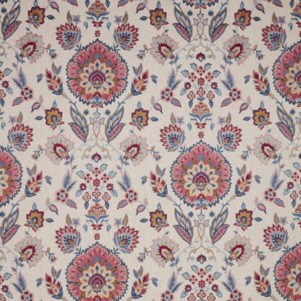 Jaipuri Fabric - Carmine by red botanical embroideried fabric from iLiv