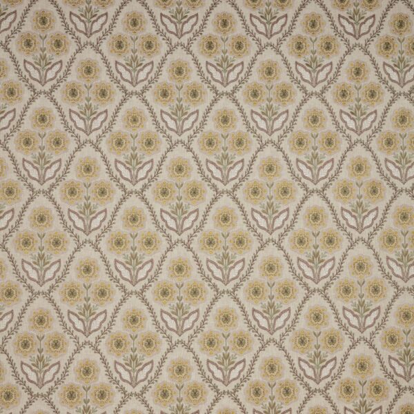Marcella Fabric - Cedar by brown botanical embroideried fabric from iLiv