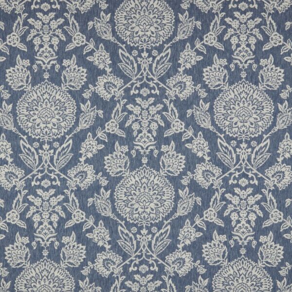 Madurai Fabric - Indigo by blue botanical jacquard fabric from iLiv