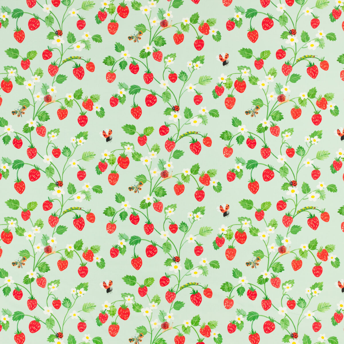 Strawberry Patch Fabric by green children's printed fabric from Villa Nova