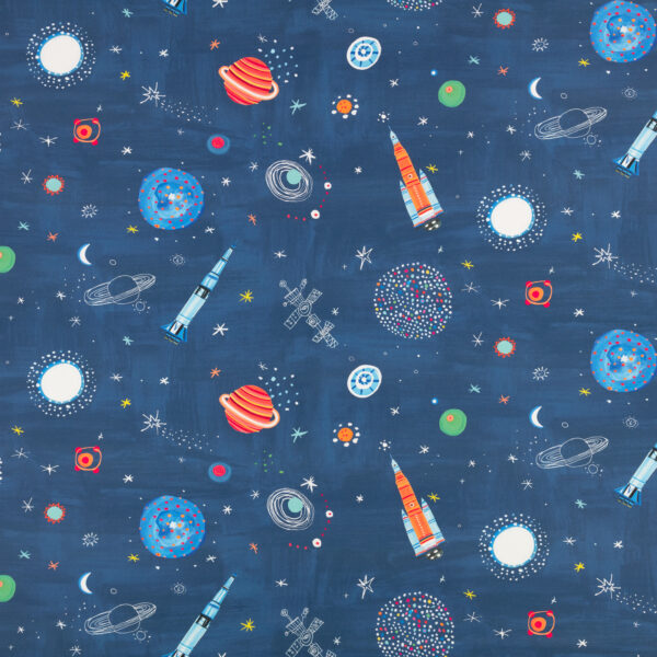 Blast Off Fabric by blue children's printed fabric from Villa Nova