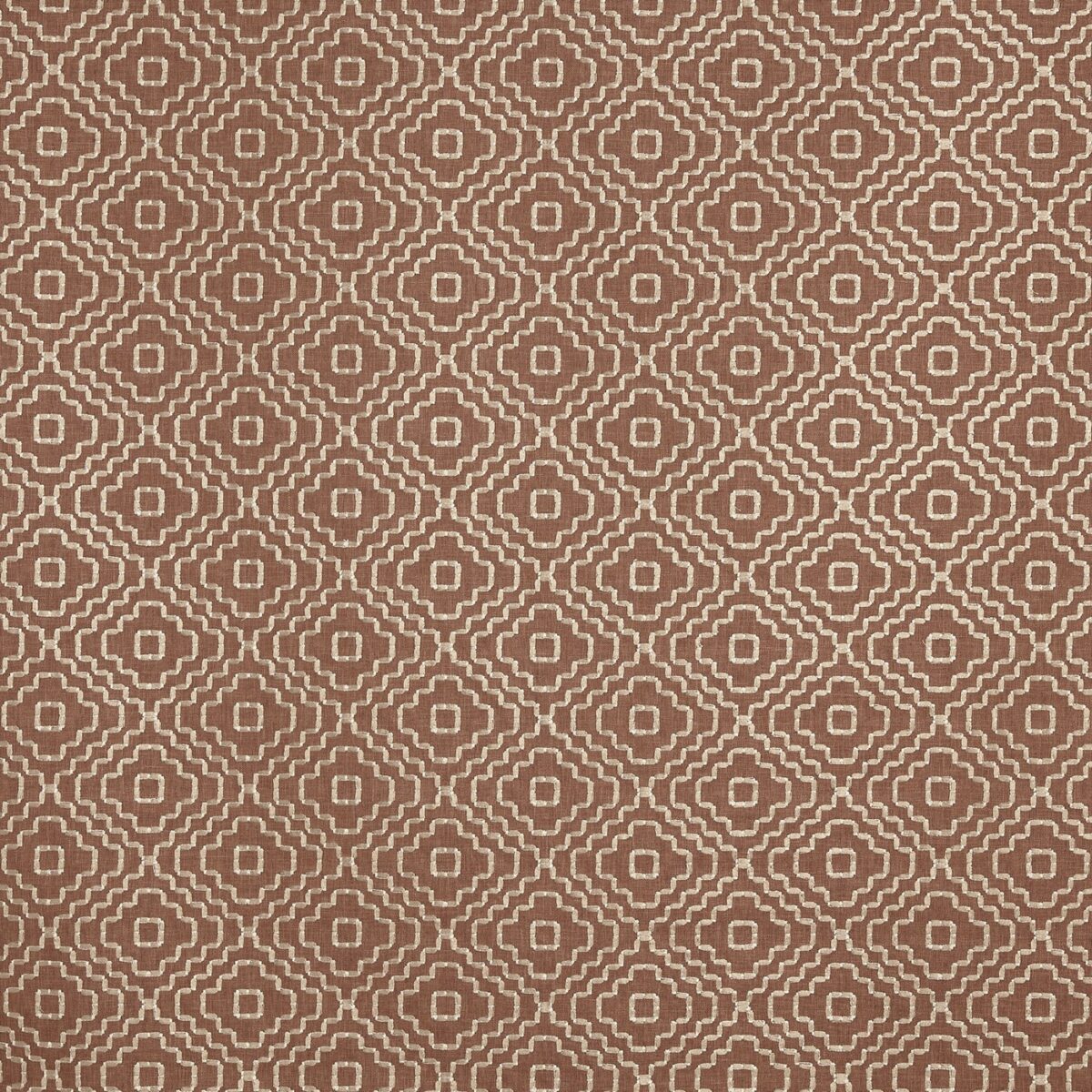 Castelli Fabric - Redwood by red geometric embroideried fabric from Prestigious Textiles