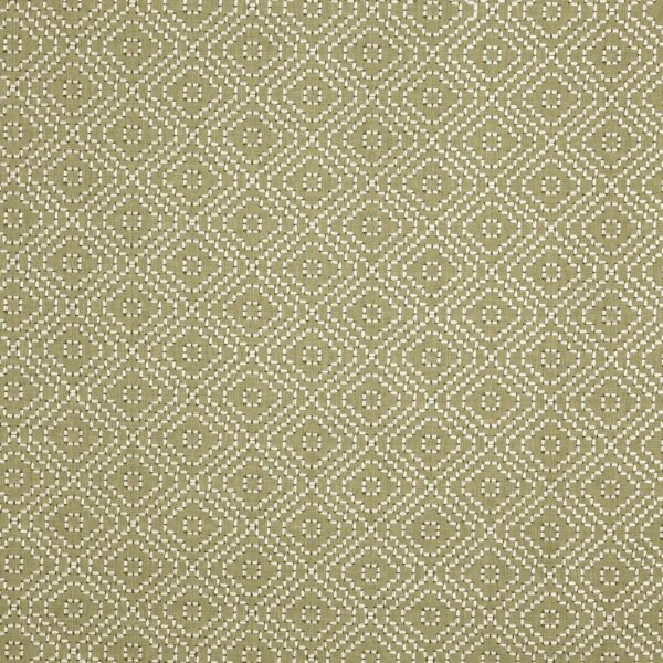 green geometric embroideried fabric from Prestigious Textiles