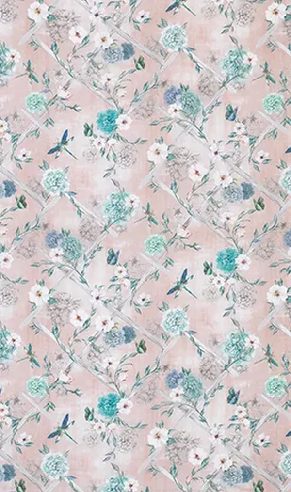 Rosana Trellis Fabric - Blush / Aqua by Rosana Trellis Fabric - Blush / Aqua from