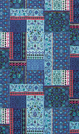 Folklore Fabric - Persian Blue / Pink by blue misc linen fabric from Matthew Williamson