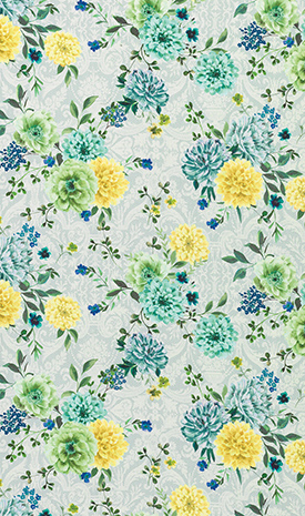 Duchess Garden Fabric - Aqua / Turquoise by blue botanical linen fabric from Matthew Williamson