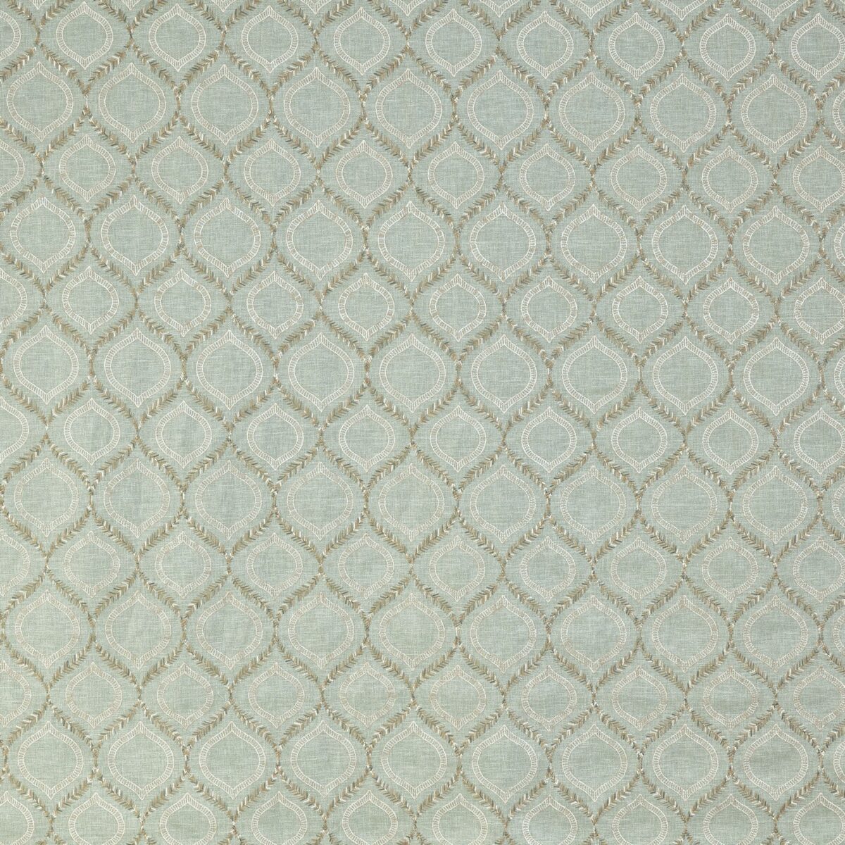 green geometric embroideried fabric from Prestigious Textiles