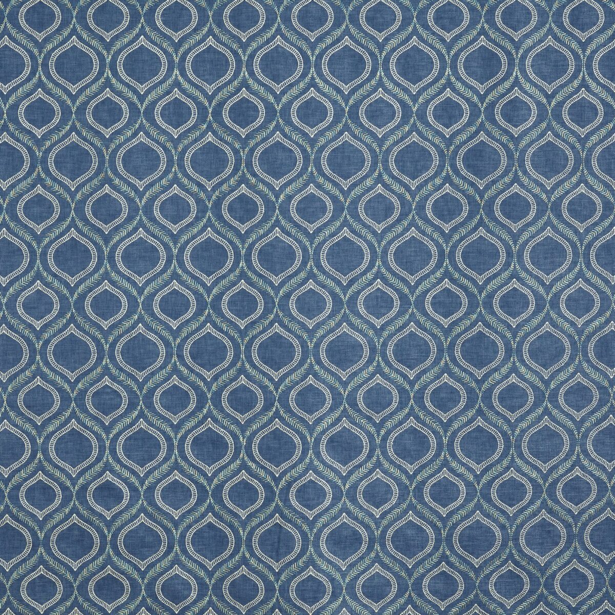 Powell Fabric - Navy by blue geometric embroideried fabric from Prestigious Textiles