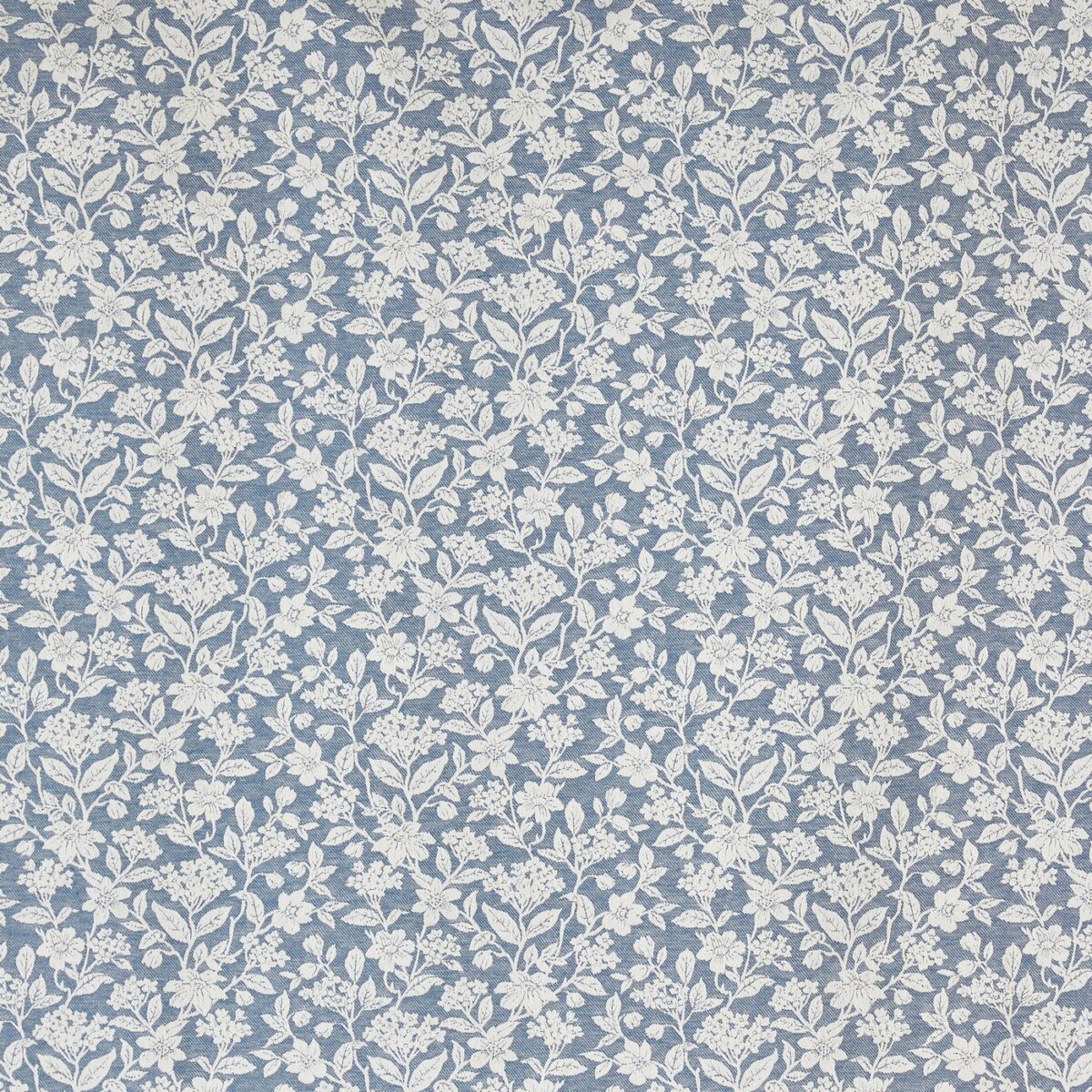 Rosana Fabric - Navy by blue botanical jacquard fabric from Prestigious Textiles