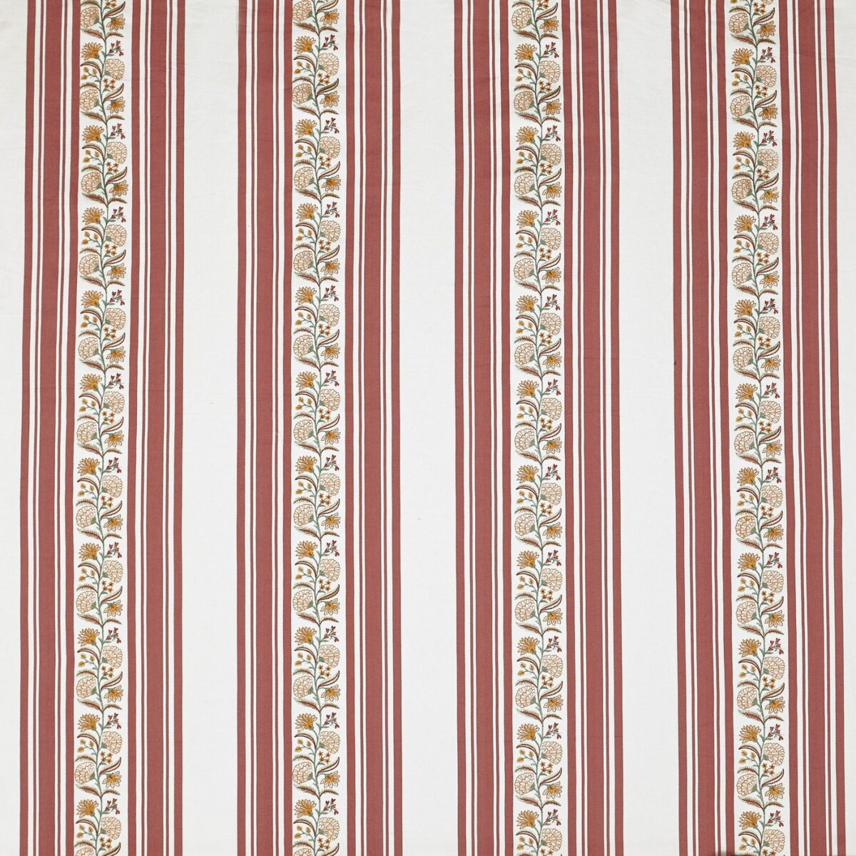 Wyndley Fabric - Apricot by red striped embroideried fabric from Prestigious Textiles