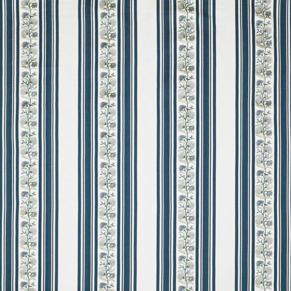 Wyndley Fabric - Navy by blue striped embroideried fabric from Prestigious Textiles