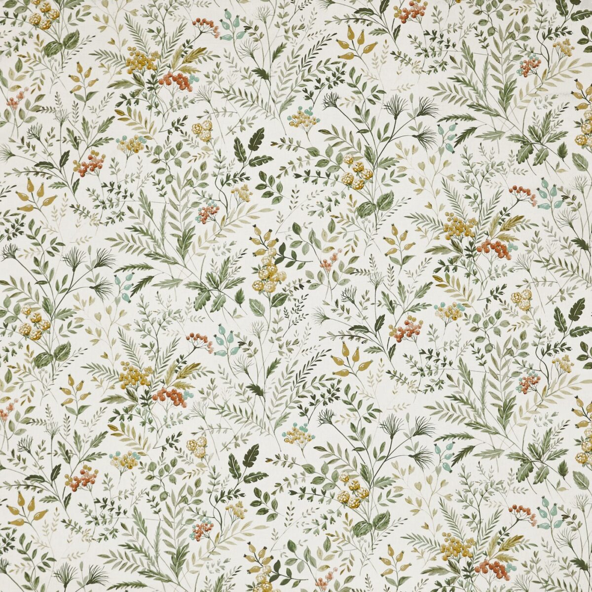 Cleo Fabric - Willow by green botanical printed fabric from Prestigious Textiles