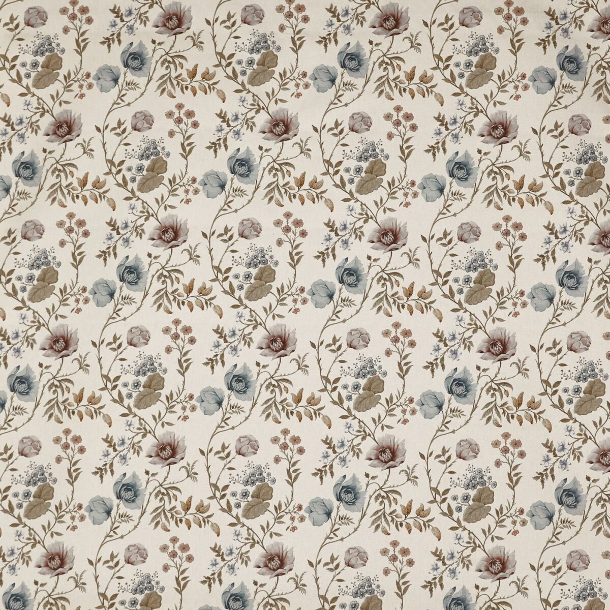 Longmoor Fabric - Oat by blue botanical printed fabric from Prestigious Textiles