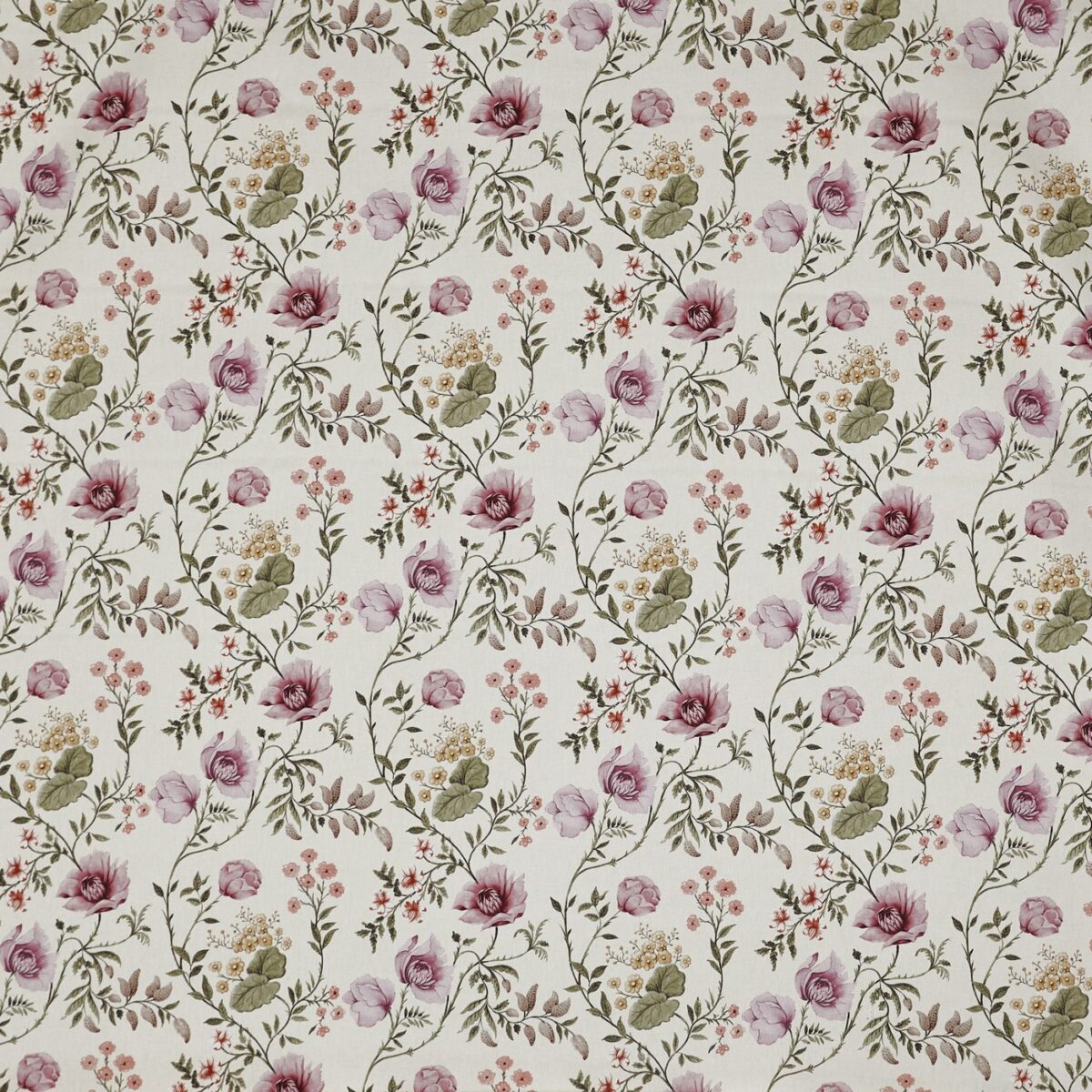 Longmoor Fabric - Rose by pink botanical printed fabric from Prestigious Textiles