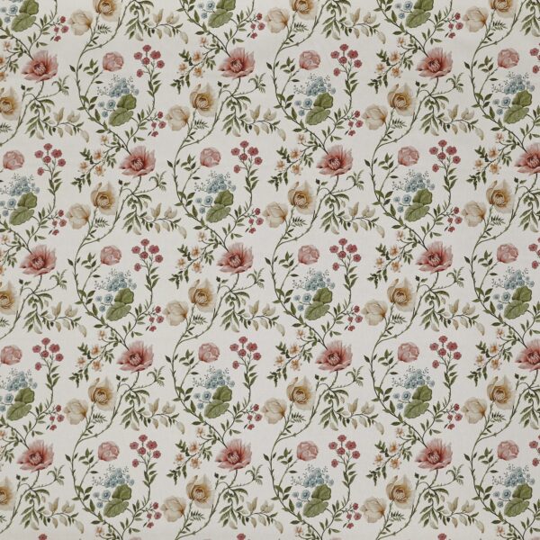 Longmoor Fabric - Apricot by green botanical printed fabric from Prestigious Textiles