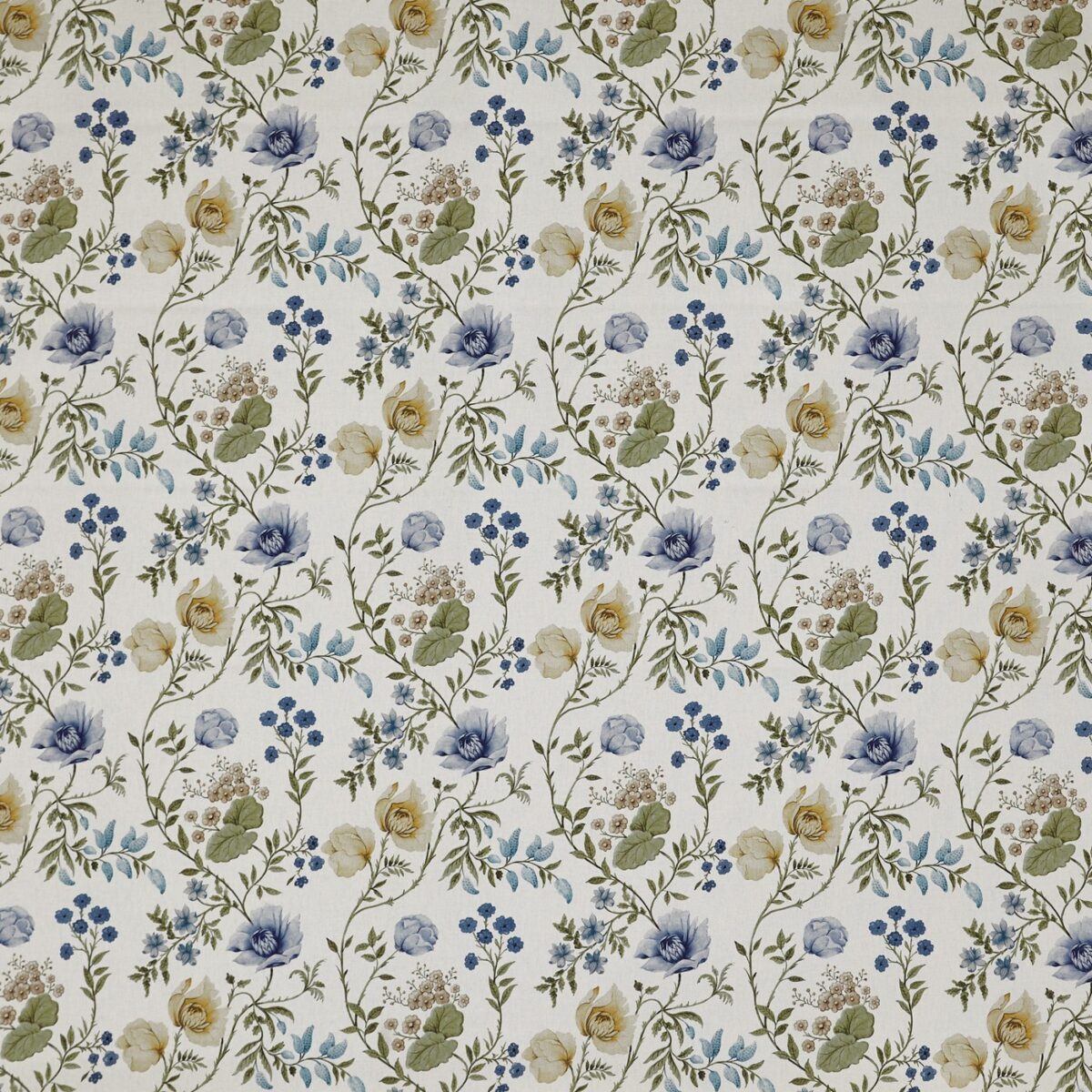 Longmoor Fabric - Cornflower by blue botanical printed fabric from Prestigious Textiles