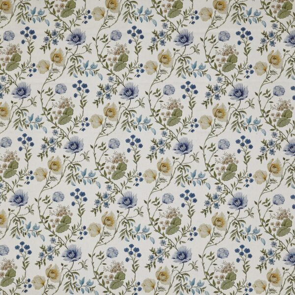 Longmoor Fabric - Cornflower by blue botanical printed fabric from Prestigious Textiles