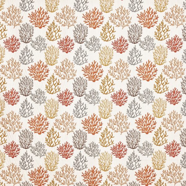 Fistral Fabric - Coral by orange botanical printed fabric from Prestigious Textiles