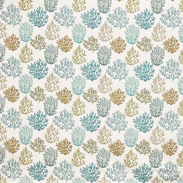 Fistral Fabric - Aqua by blue botanical printed fabric from Prestigious Textiles