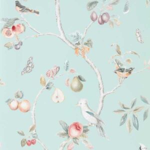 Fruit Aviary Wallcovering - Duck Egg / Multi