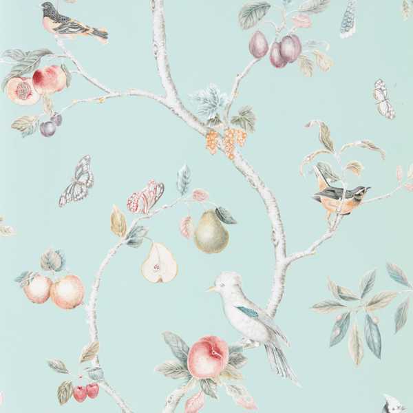 Fruit Aviary Wallcovering - Duck Egg / Multi by Fruit Aviary Wallcovering - Duck Egg / Multi from