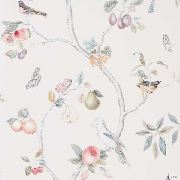 Fruit Aviary Wallcovering - Cream / Multi by pink animal wallpaper from sanderson