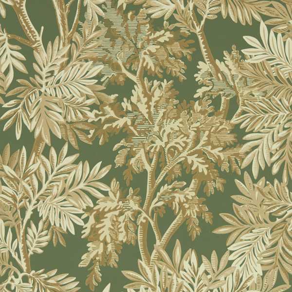 Tapestry Trees Wallcovering - Woodland Green by green botanical wallpaper from sanderson