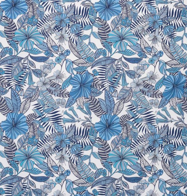 Valldemossa Fabric - Persian Blue / Ivory by blue botanical linen fabric from Matthew Williamson